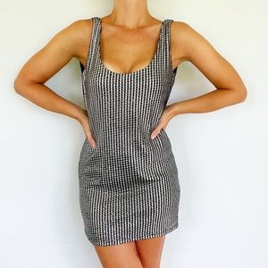 TOBI metallic silver backless woven mini shift dress size medium
